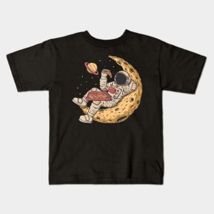 Astronaut Relaxing on Moon with Pizza Slice Kids T-Shirt